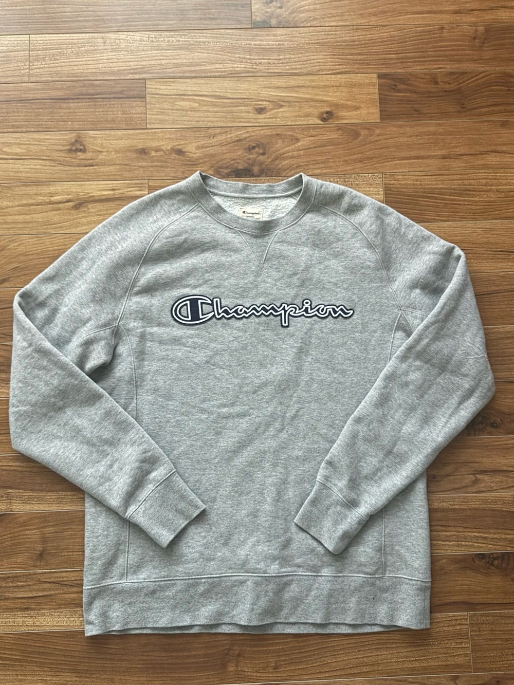 Men's Champion Script Logo Crewneck Sweatshirt - Grey, Size Large
